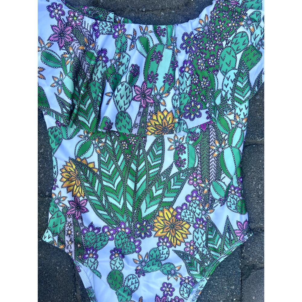 Trina Turk Cacti Off The Shoulder Ruffle One Piece size 8 - Picture 5 of 6
